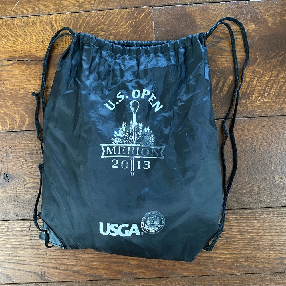 2013 US Open Golf Merion Golf Club USGA Black Drawstring Gym Bag Backpack